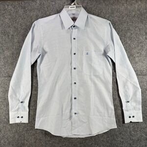 Montagut Men's Dress Shirt Light Blue Pinstripe Long Sleeve Button Up